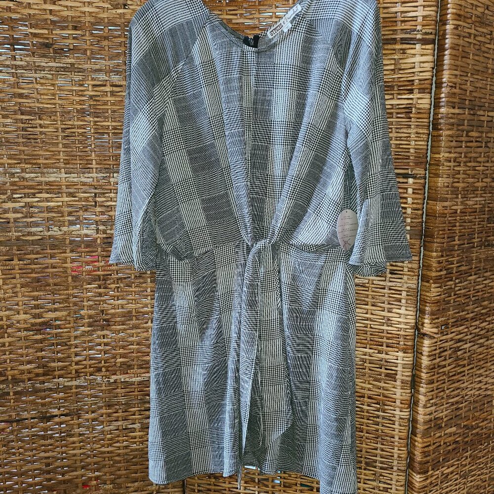 Gypsies & Moondust SZ XL 3/4 Sleeve Dress Herringbone Geometric Black White NWT